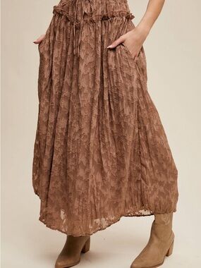 Listicle Tiered Maxi Skirt in Brown